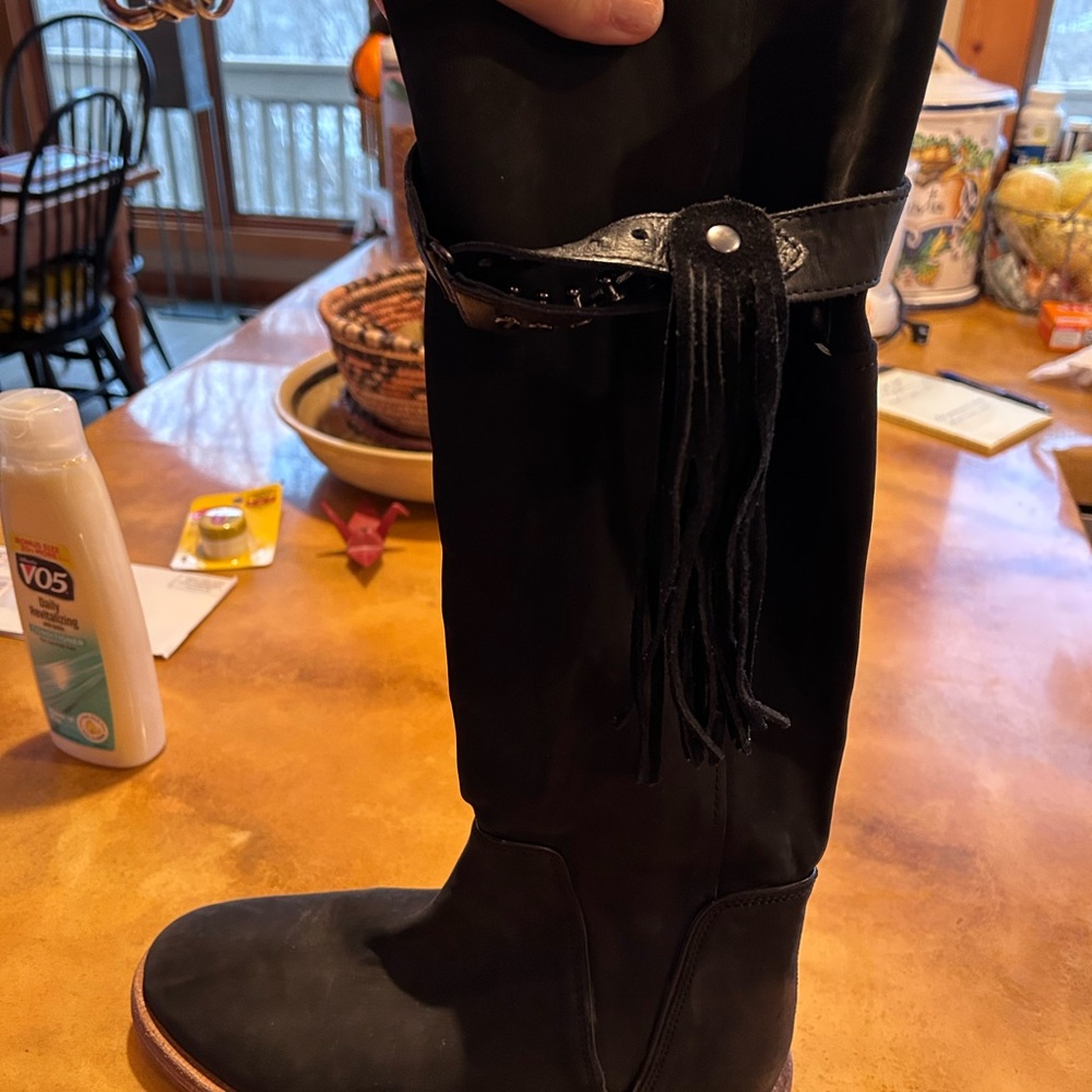Free people Black suede Knee-High Boots with Fringe strap Detail size 40